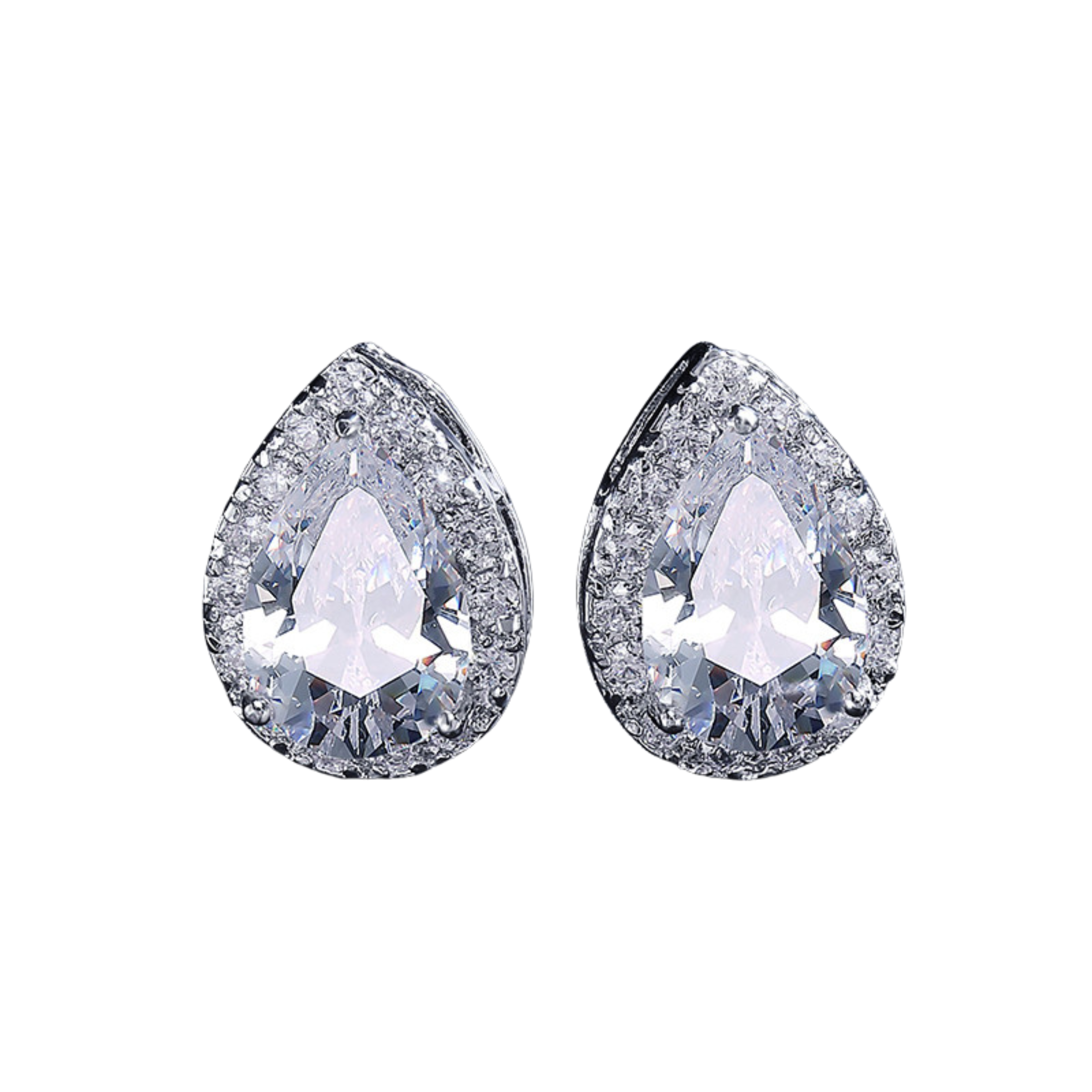 Cubic Zircon Stud Earrings (White)